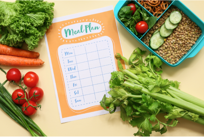 Weekly meal plan with fresh vegetables for weight loss