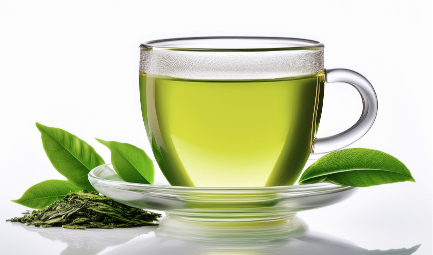 Green tea in glass cup with tea leaves - green tea for weight loss