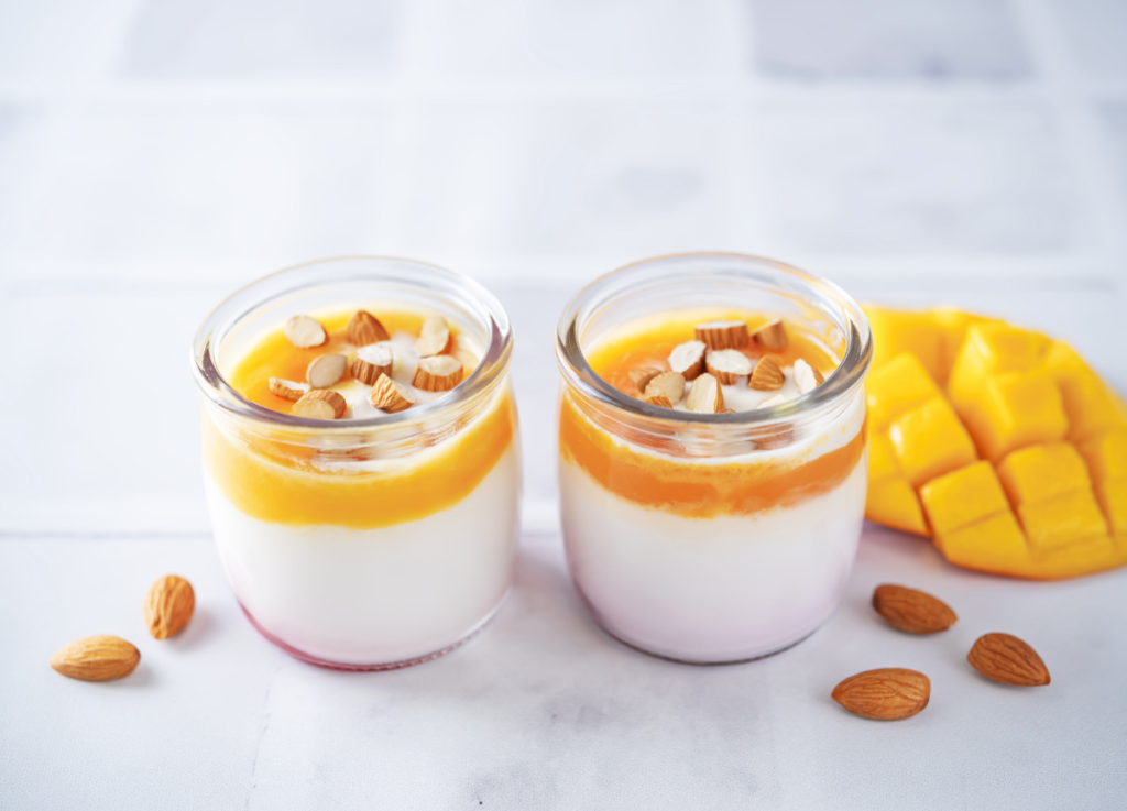 Diabetic-friendly mango parfait with yogurt and almonds - healthy way for diabetics to eat mango